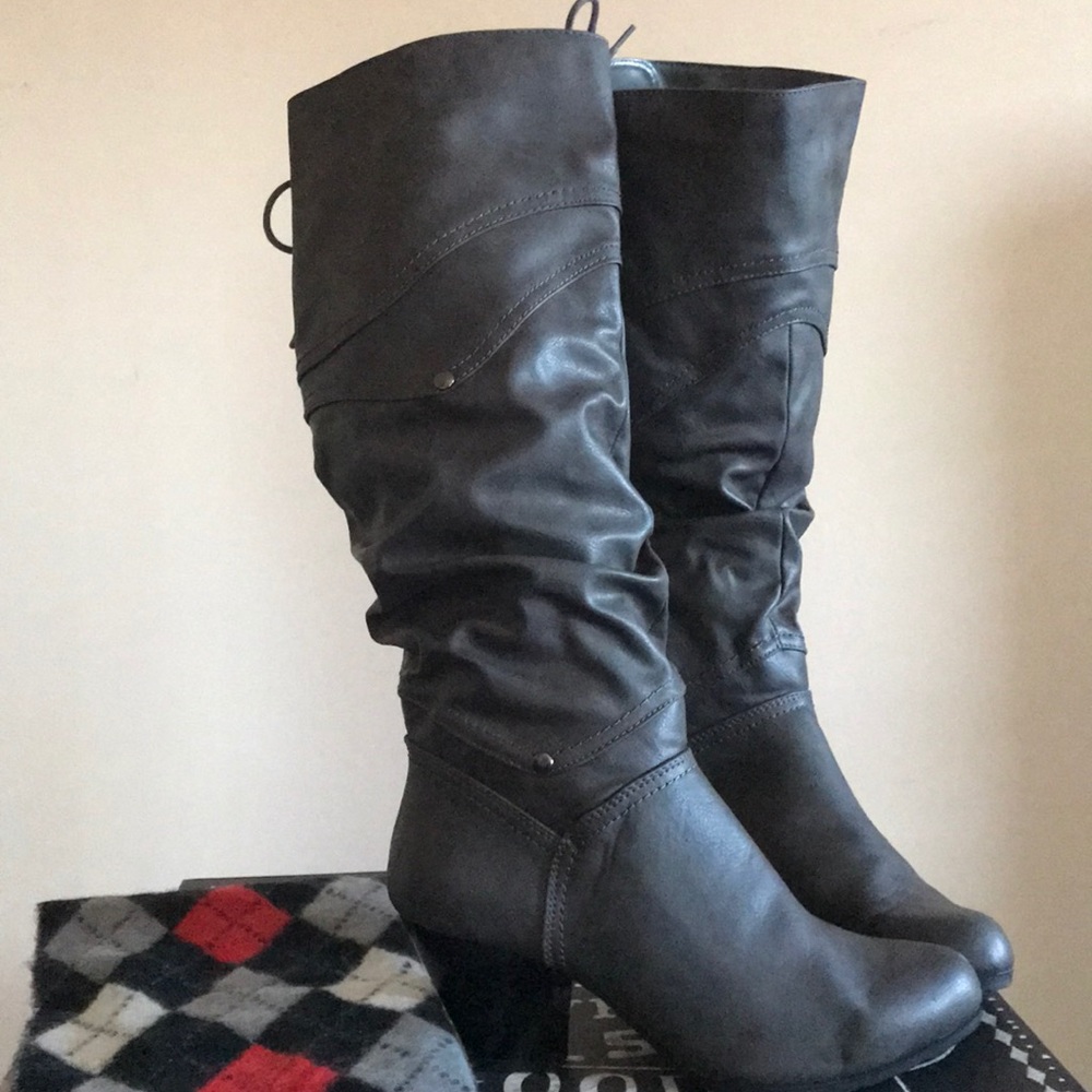 Grey Boot | Below Knee | 3” Heel